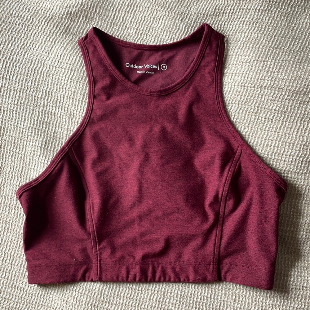 Outdoor Voices Athena Crop in Heathered Burgandy
